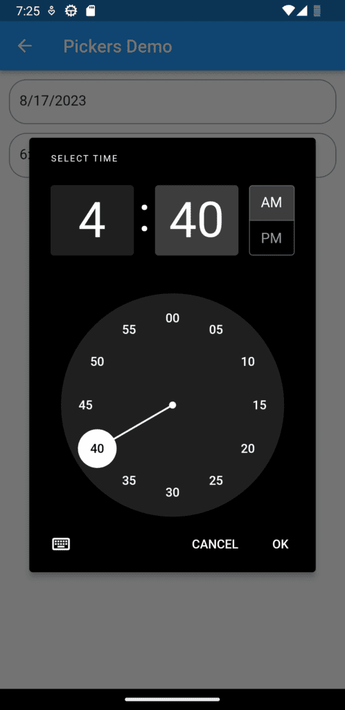 Time picker theme